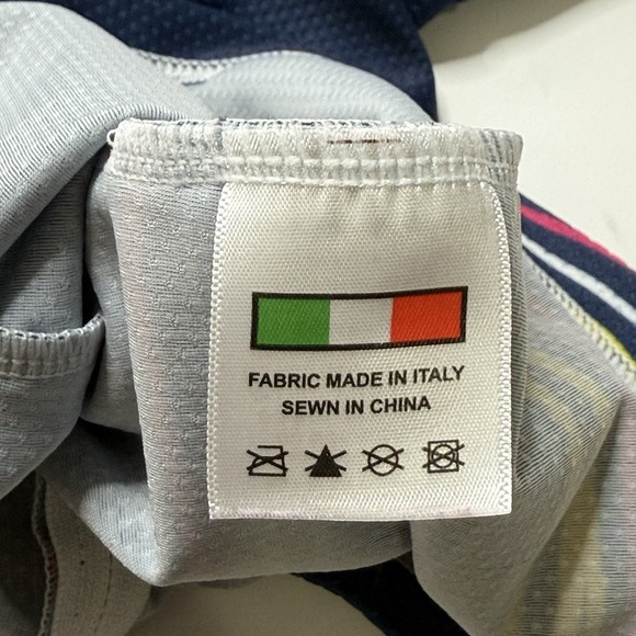 DNA Cycling Jersey Womens S Navy Striped Full Zip Polyester Pink Yellow Pocket - Picture 6 of 8